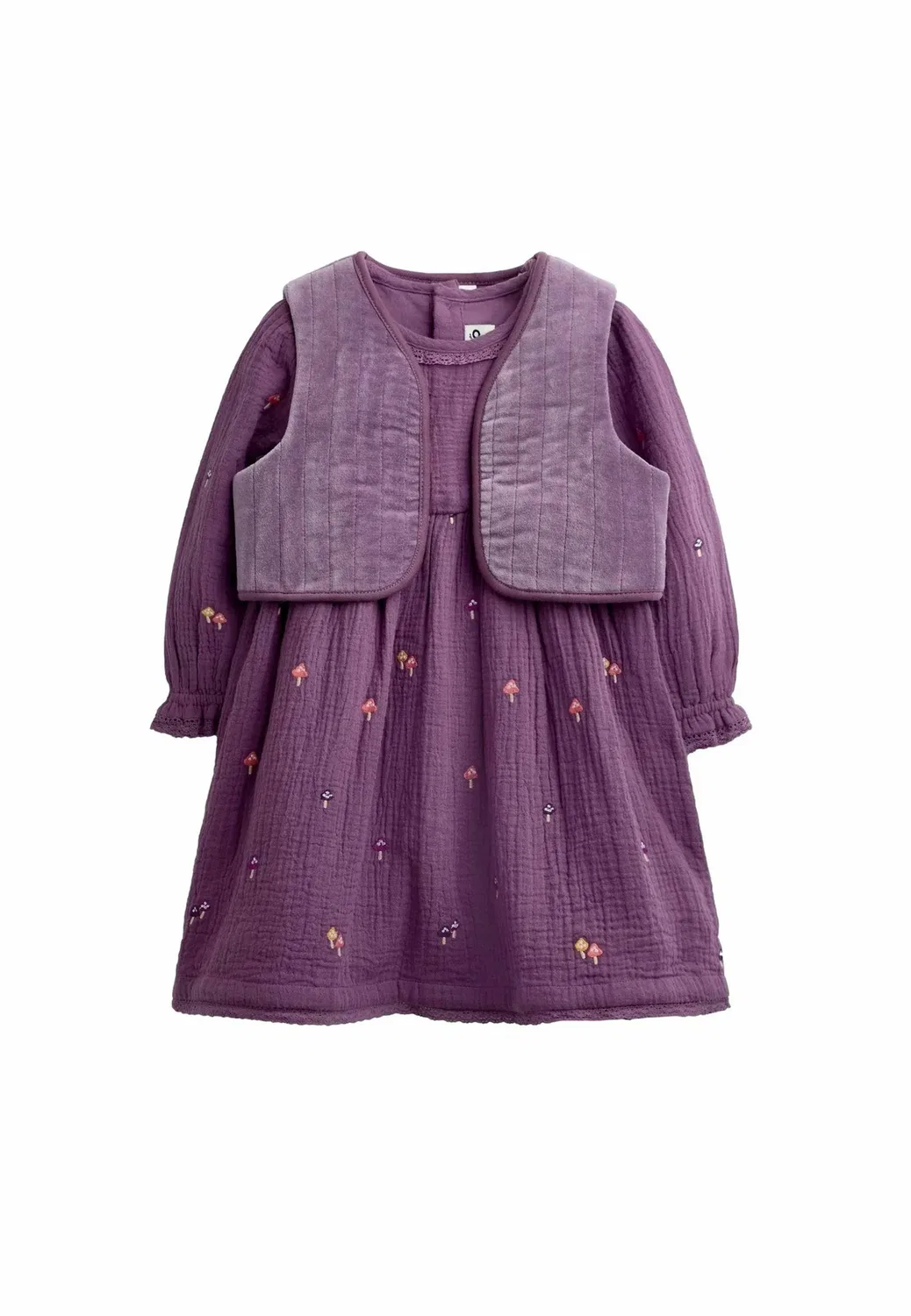 Комплект из вышитого платья и жилета из марли Jojo Maman Bébé, Purple Floral