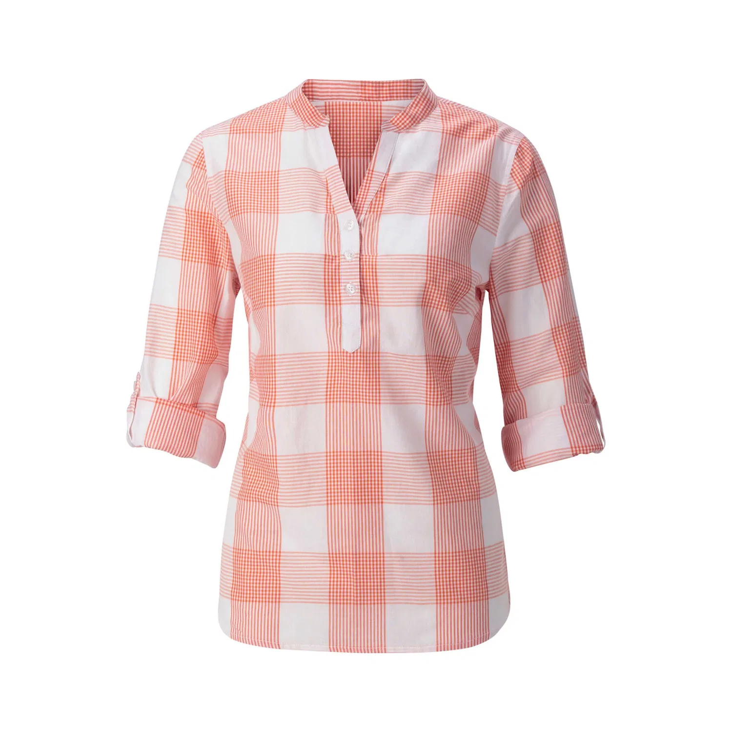Женская блуза свободного кроя в клетку Casual Looks, salmon-white checkered — фото 2