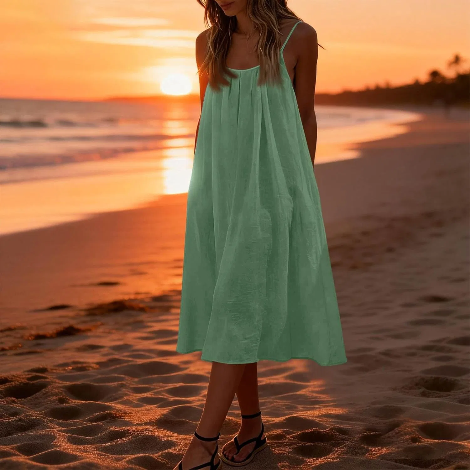Женское пляжное платье-комбинация с открытой спиной Mint Green — фото 3