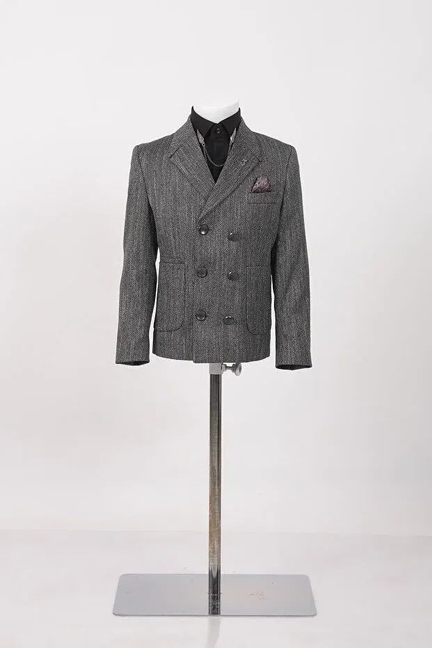 Детский пиджак для мальчиков slim fit Herringbone double breasted slim fit boys' jacket/without shirt Doctor Junior, Черный