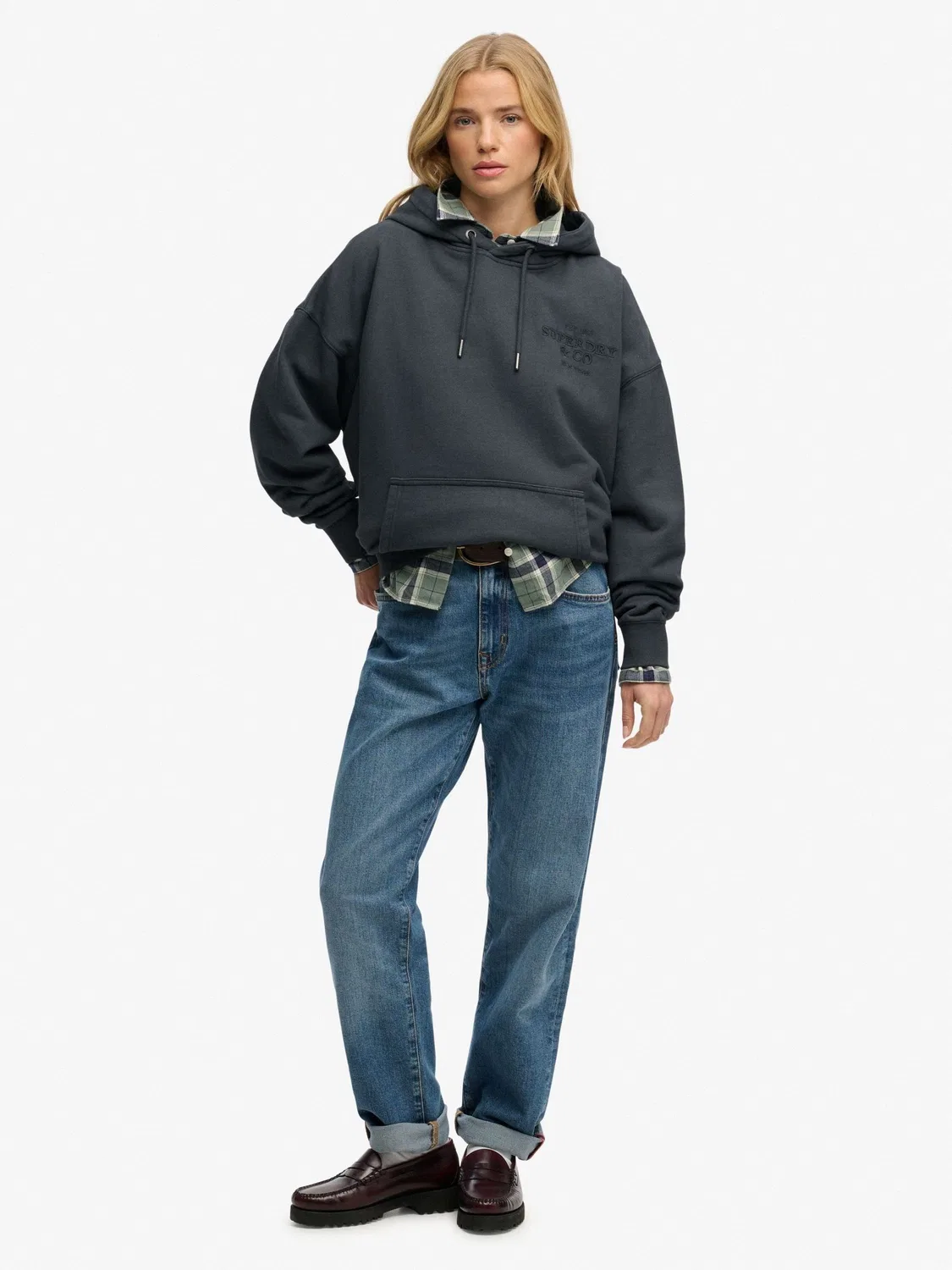 Худи свободного кроя, с вышивкой Superdry, синий — фото 3