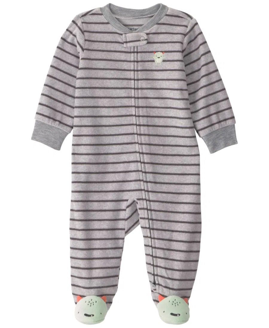 Детский комбинезон-пижама из флиса с принтом Monster Striped, Carters, Gray