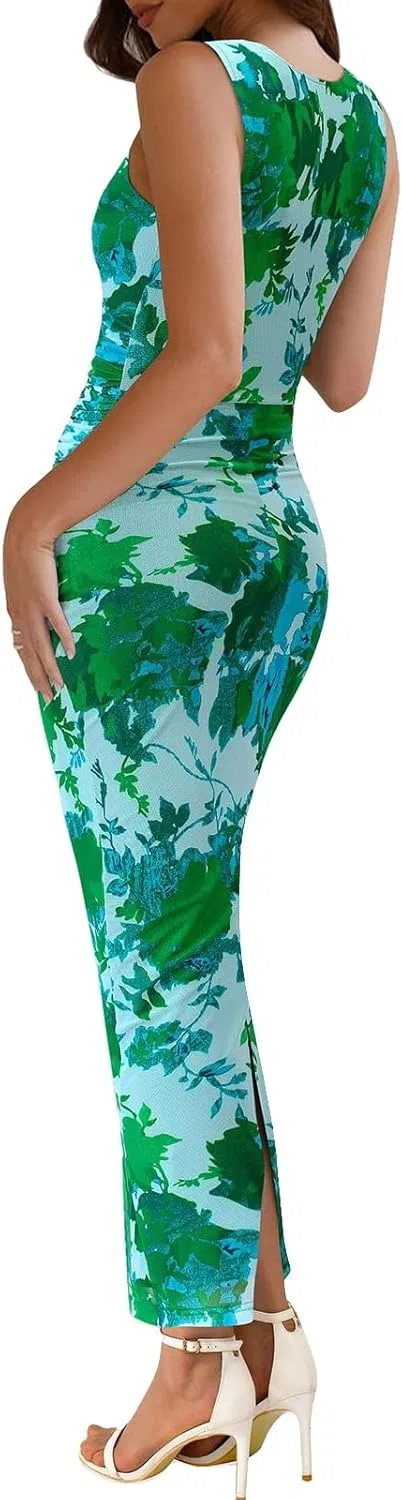 Женское коктейльное макси-платье Satin Sleeveless High Neck, Light Green — фото 3