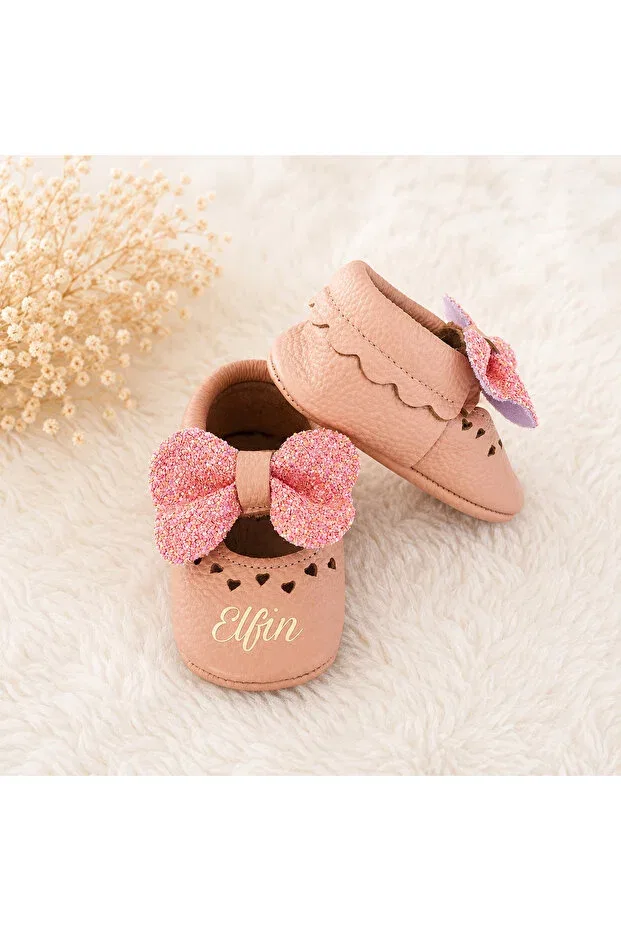 Детские мокасины из натуральной кожи для девочек с бантом Viela Gift Atelier, Pink — фото 3