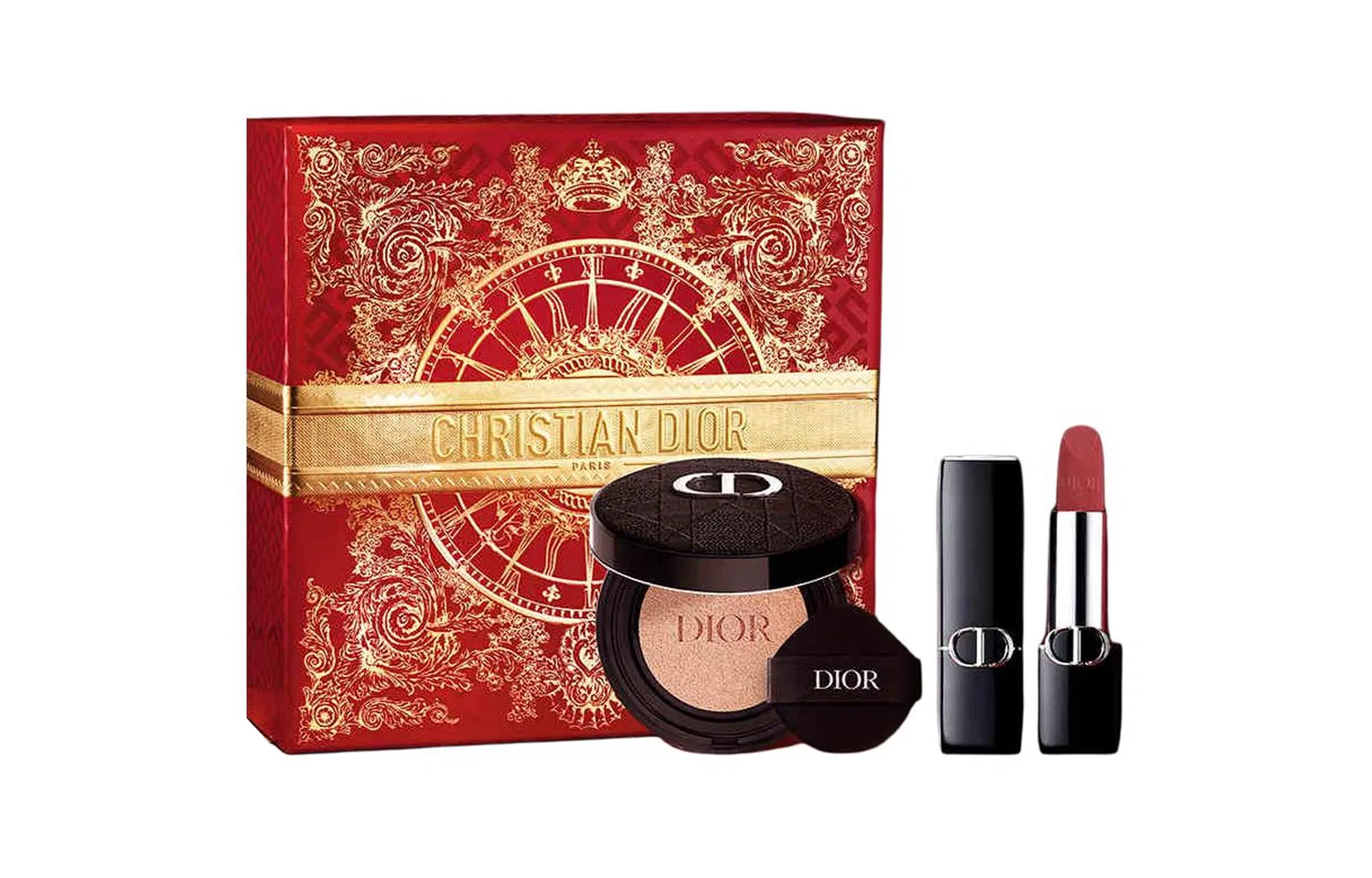 Женский косметический набор с помадой и тональным кремом, Blue Gold Velvet Lipstick #188 и Creamy Long-Lasting Cushion Foundation, DIOR, Blue Gold — фото 4