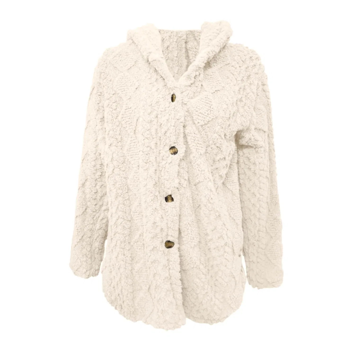 Женский утепленный кардиган с капюшоном и мехом, модель Fluffy Thick Hooded Cardigan, Beige — фото 4
