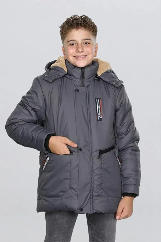 Детское зимнее пальто для мальчиков с капюшоном Arafım Butik, Gray — фото 3