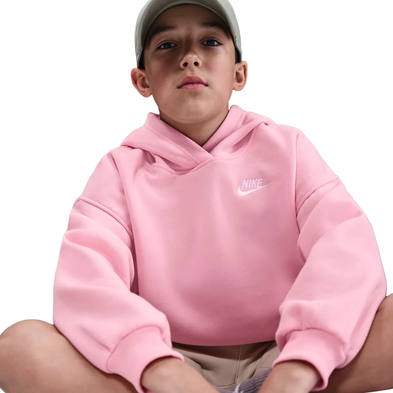 Худи для девочек Club Fleece Oversized PO Nike, цвет Medium Soft Pink/Medium Soft Pink — фото 4
