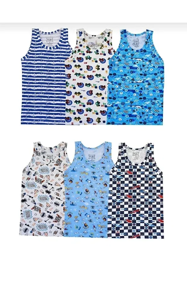 Детское для мальчиков комбинезон без рукавов комплект из 6 штук Child colored undershirt 6 pack Tutku, Blue — фото 3