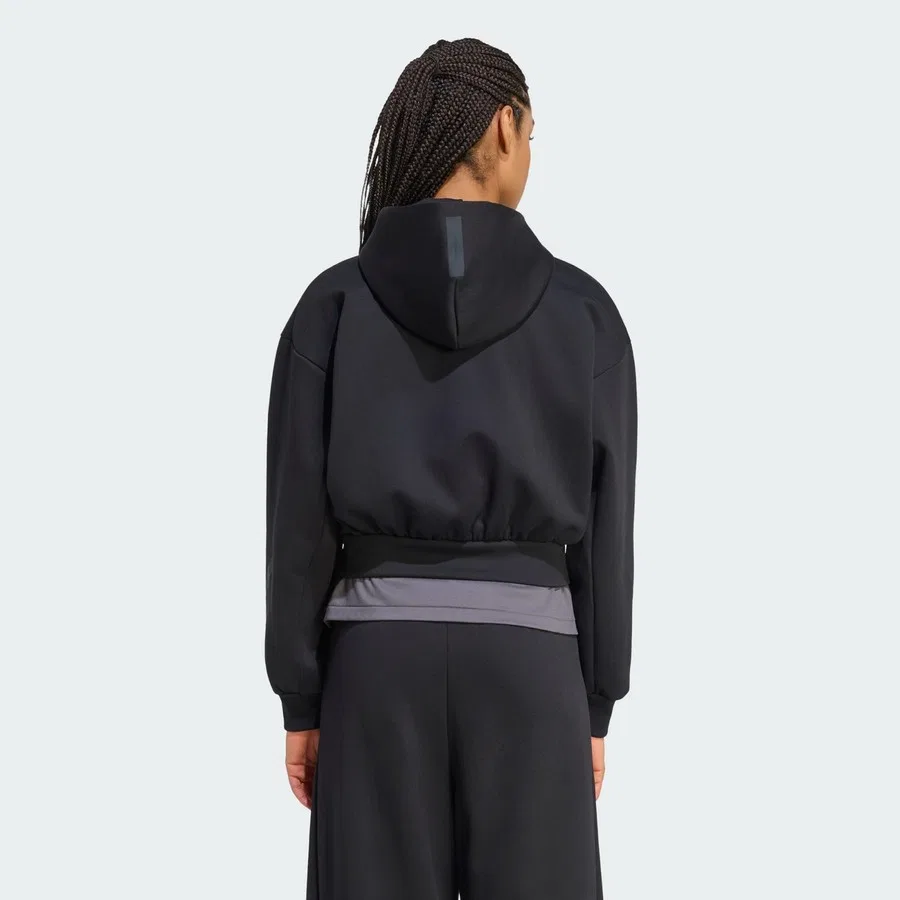 Свитшот укороченный с капюшоном Z.N.E. Cropped Full Zip adidas, Черный — фото 2