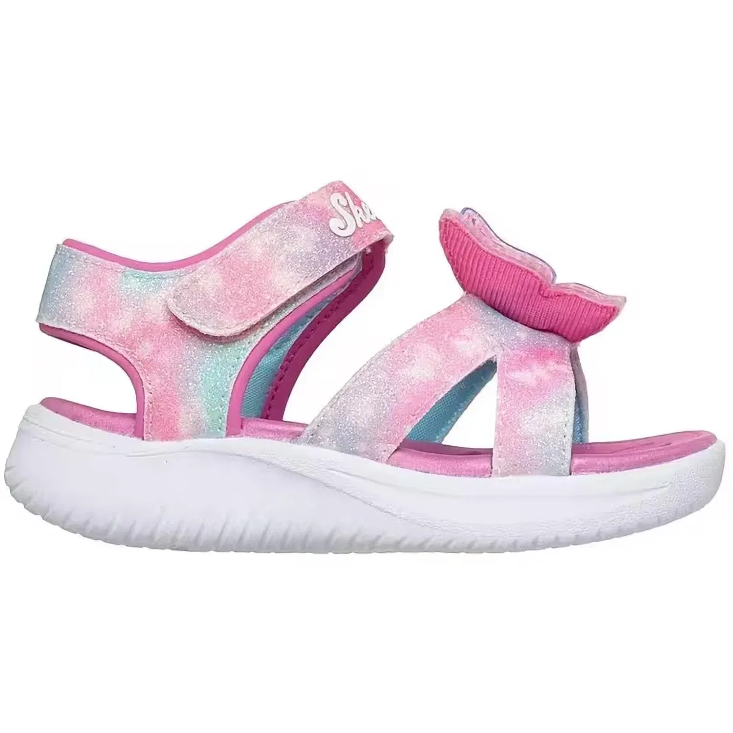 Детские сандалии для девочек с подсветкой и дизайном бабочка Jumpstarts Skechers, розовый — фото 2