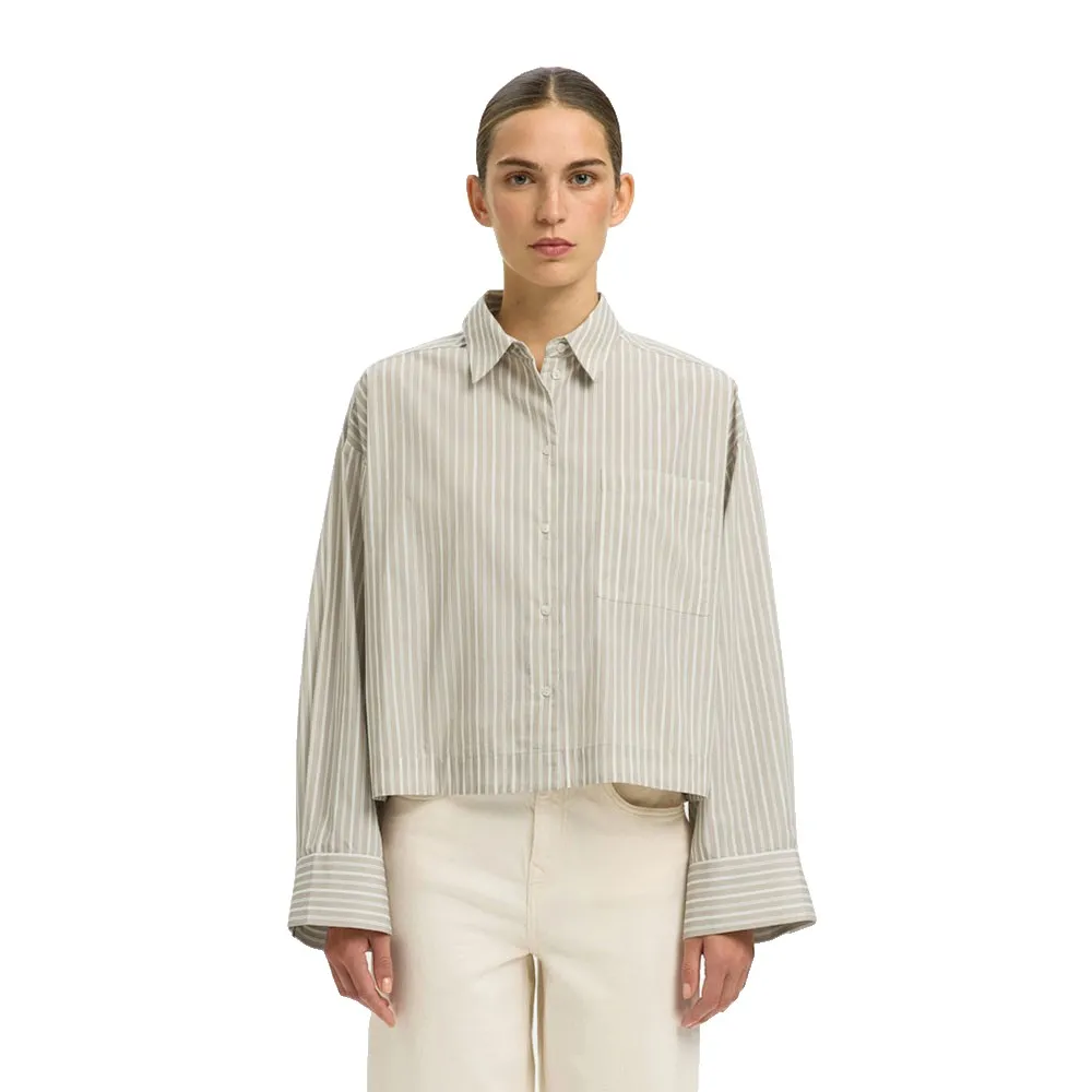 

Укороченная рубашка с длинным рукавом Astha Cropped Boxy Selected, бежевый