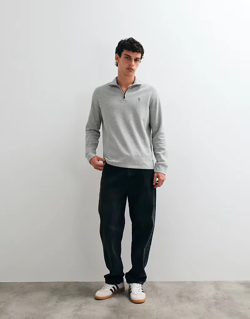 Толстовка Polo Ralph Lauren Icon Logo Estate Rib Quarter Zip светло-серый