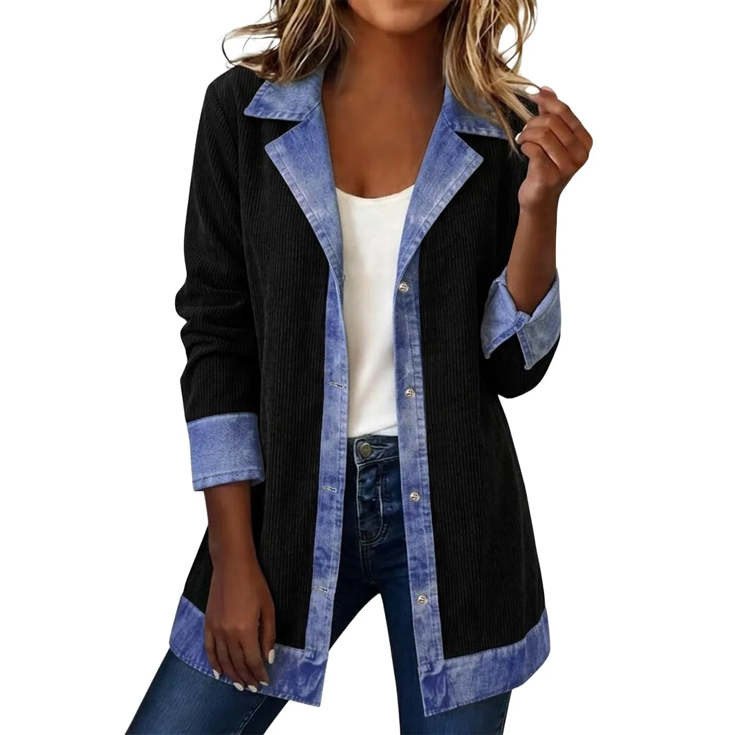 Женское длинное пальто из денима с кружевом oversize, Le Noir