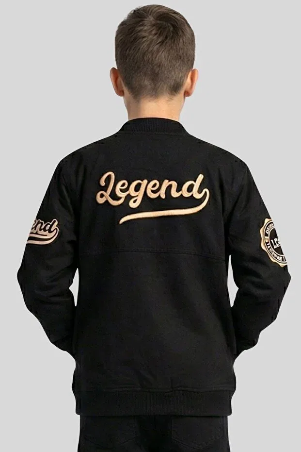 Детская куртка-бомбер для девочек с принтом Embroidery detailed college bomber jacket style for stylish kids Ww Waka Waka Kids Store, Black — фото 2