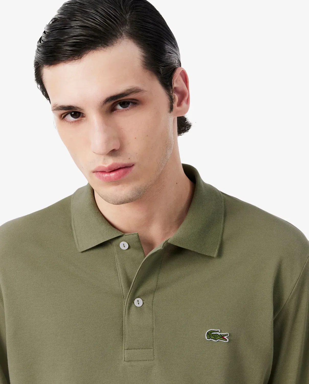 Поло мужское Lacoste L.12.12 светлый с длинным рукавом, из органического хлопка, Verde Militar — фото 3