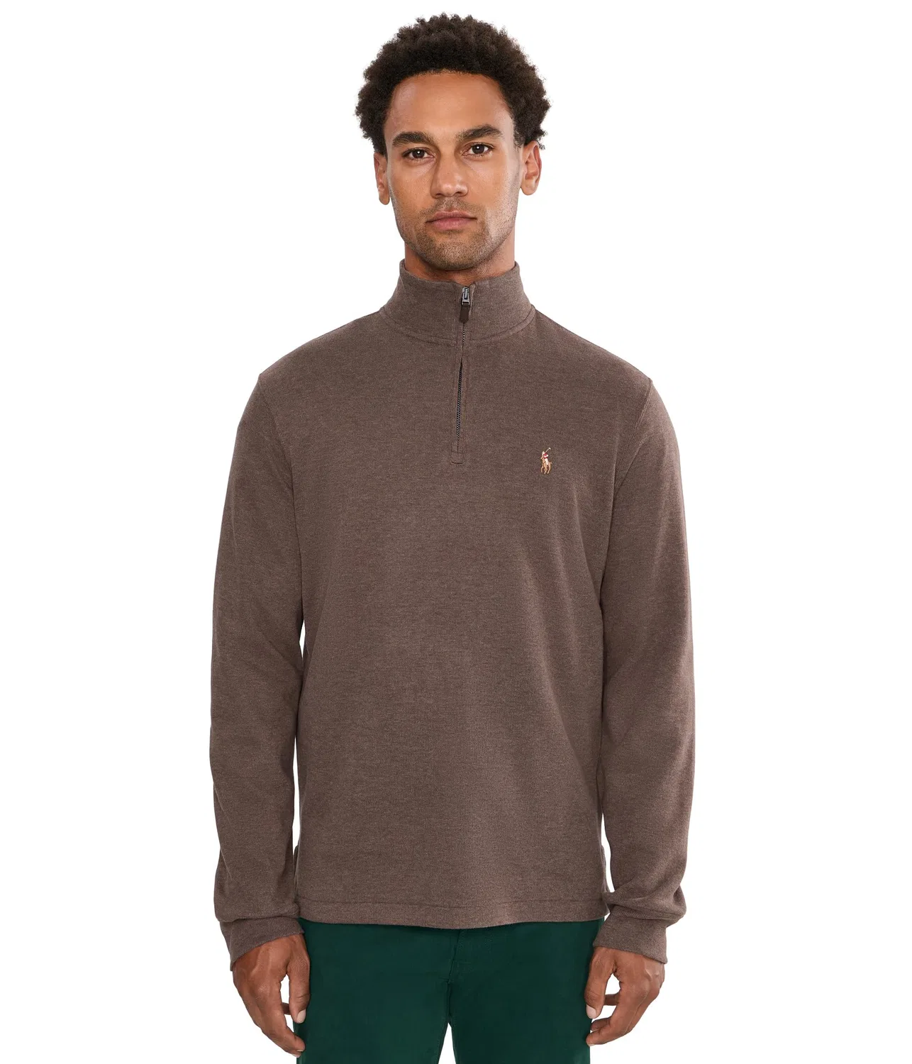 Пуловер Estate-Rib с застежкой-молнией на четверть длины Polo Ralph Lauren, Nutmeg Brown Heather