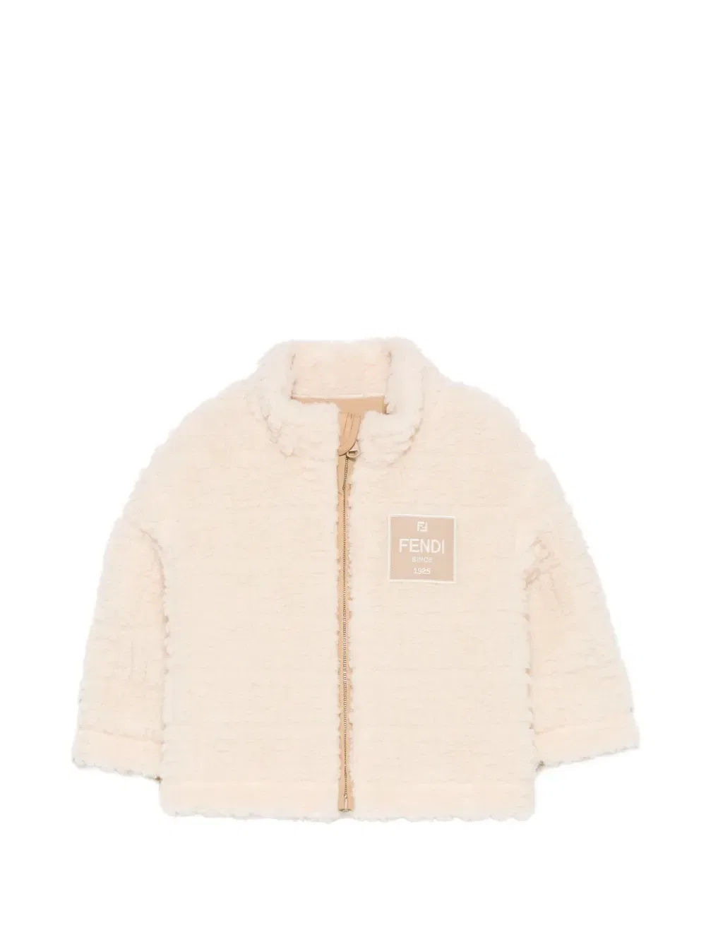 Куртка-плюш с нашивкой-логотипом Fendi Kids, бежевый