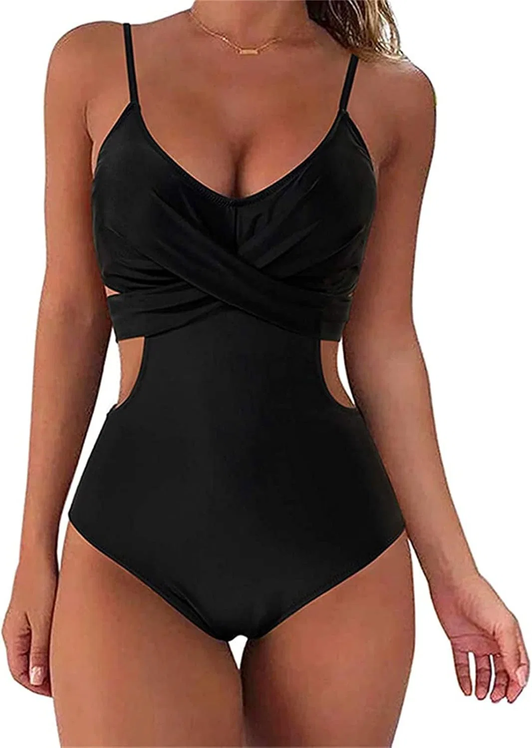 Женский монокини с перекрестным вырезом Tummy Control Liangduming, Black