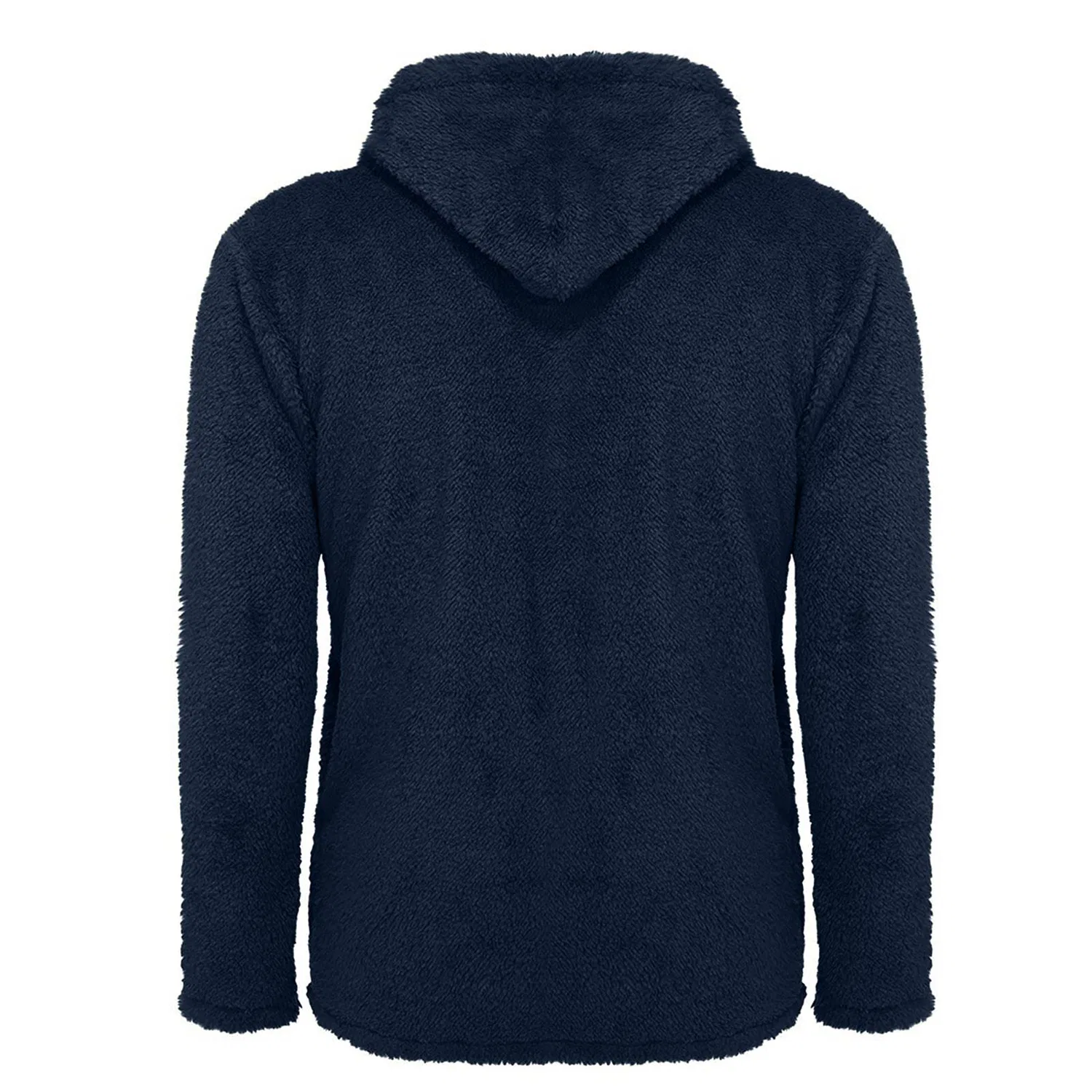 Мужская куртка из флиса с капюшоном, однотонная, с длинным рукавом, Dark Blue — фото 2