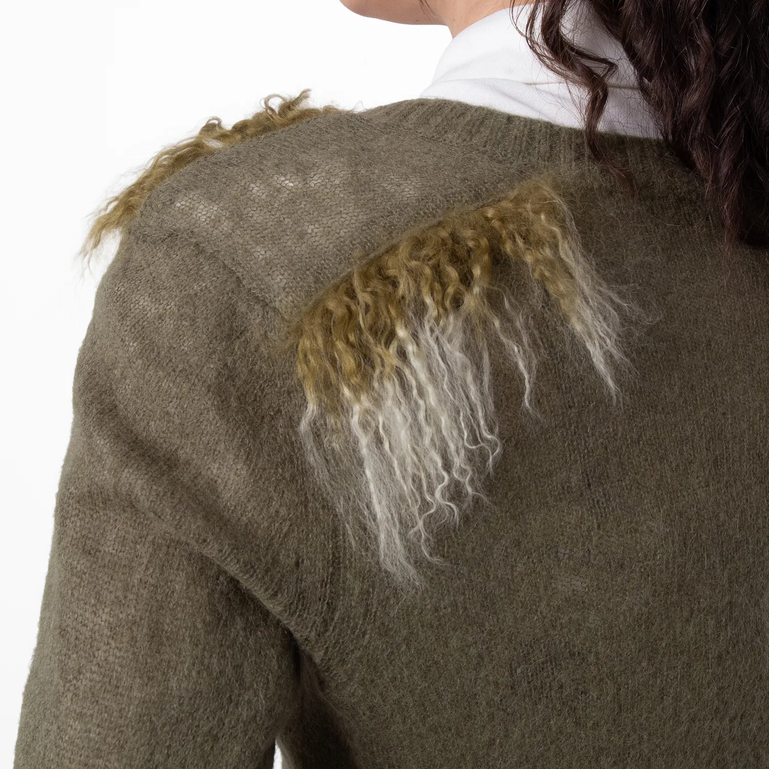 Свитер с V-образным вырезом Wool Blend V-Neck Sweater With Shearling Detail Burberry, Acre — фото 4