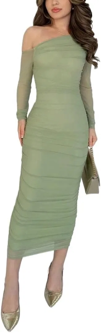 Женское облегающее миди-платье с асимметричным вырезом Bodycon, Mint Green