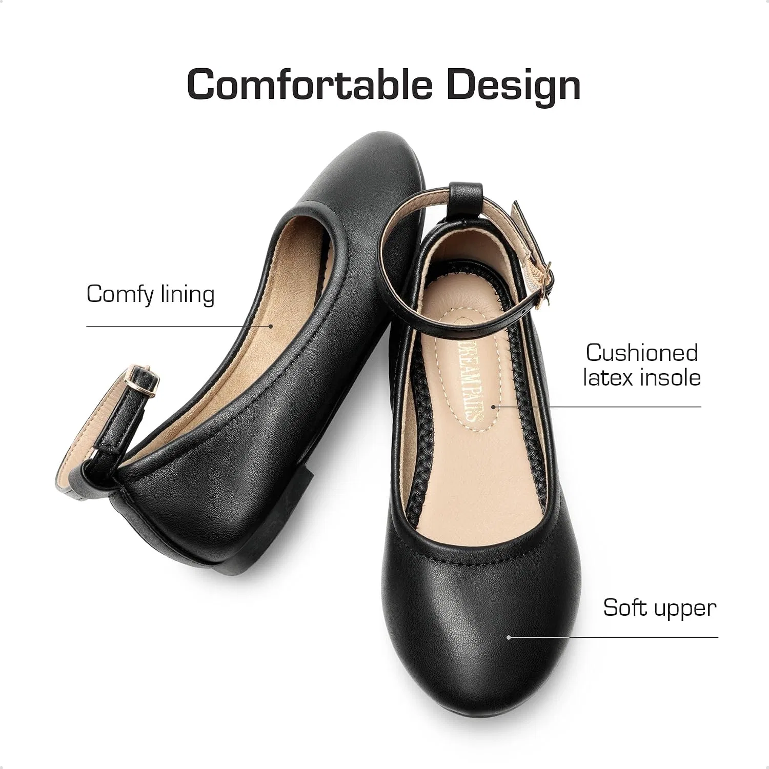 Детские балетки для девочек с ремешком на щиколотке DREAM PAIRS, Black — фото 3