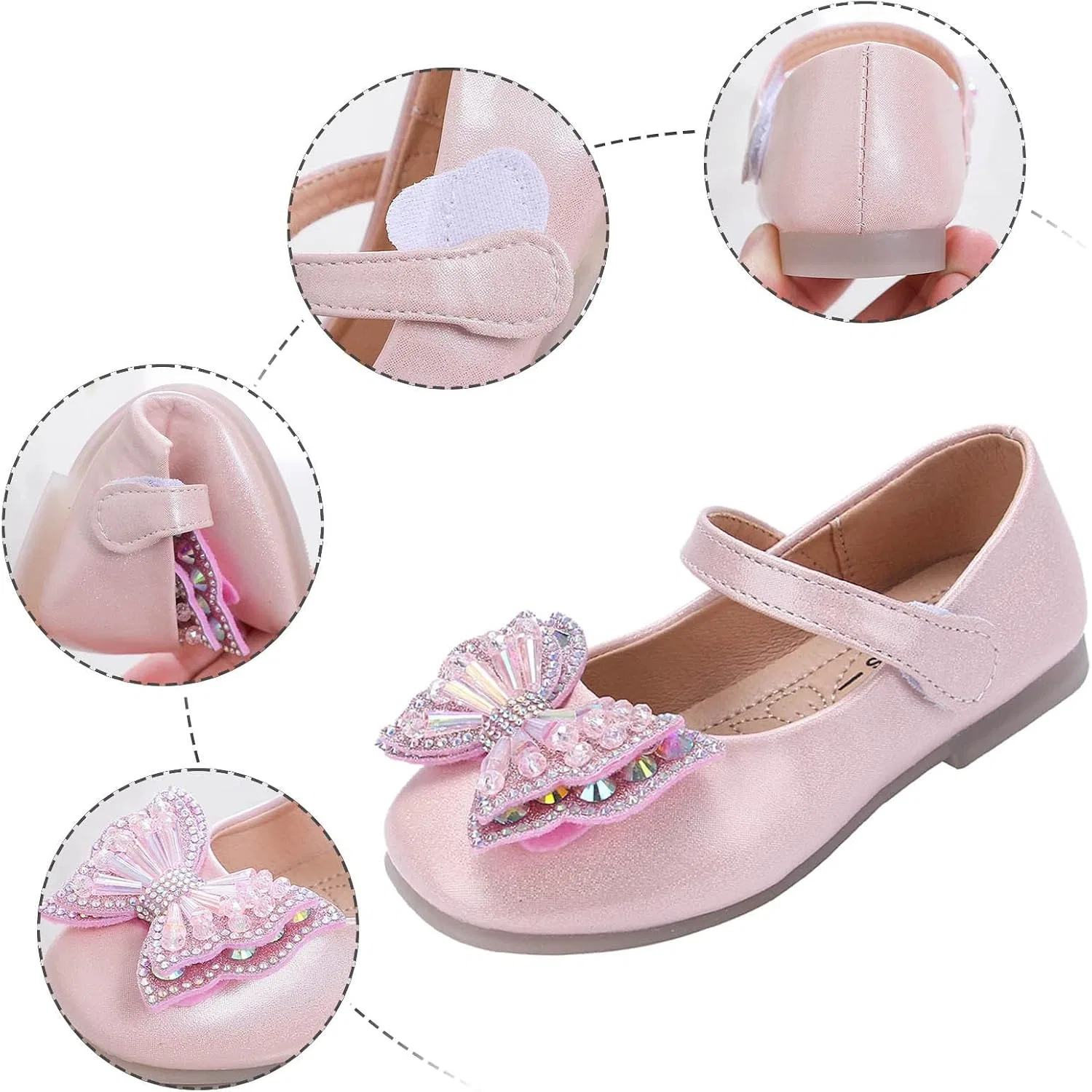 Детские туфли для девочек с пайетками и бантом Mary Jane, Pink — фото 4