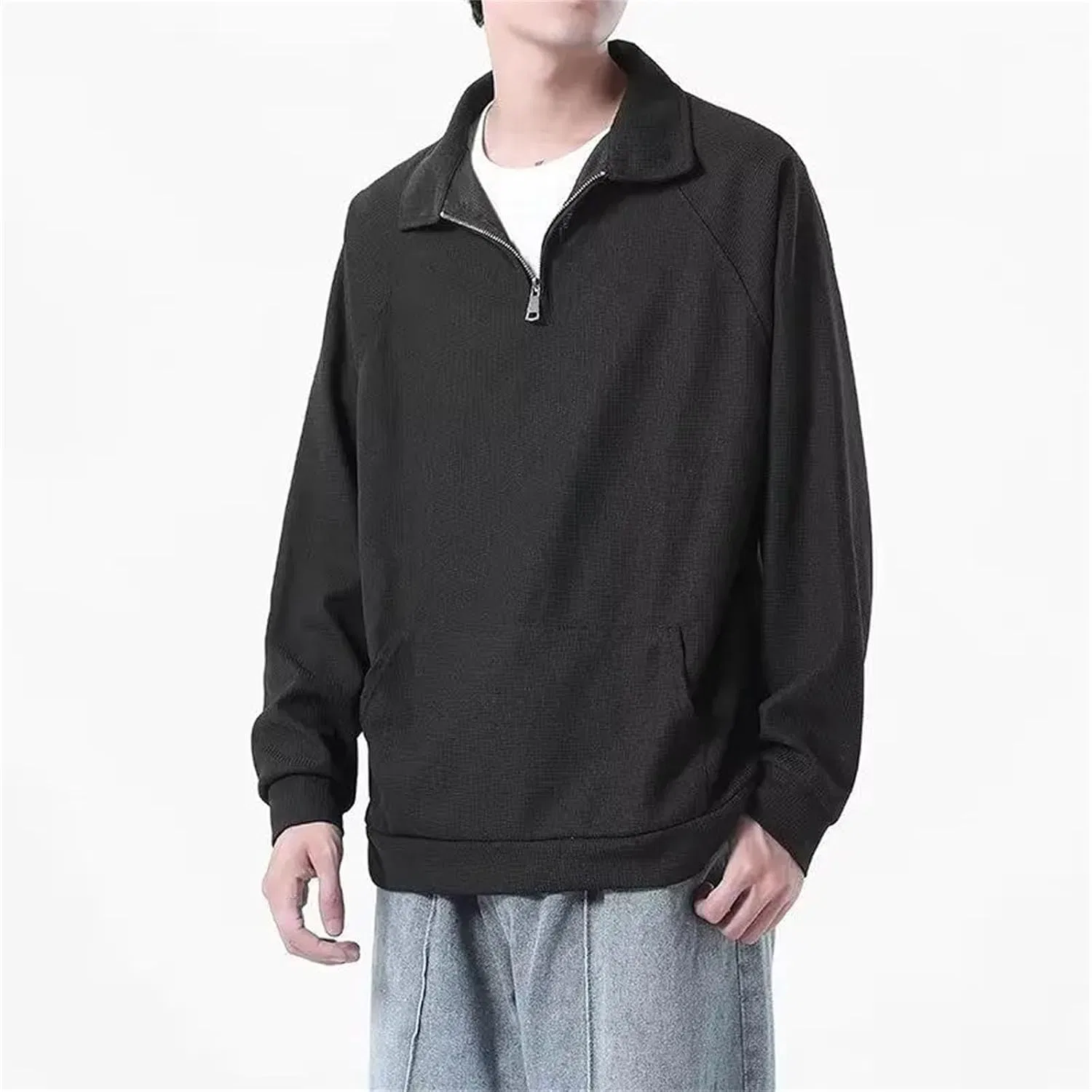 Мужская свободная футболка с воротником-стойкой, Dark Gray Tops — фото 4