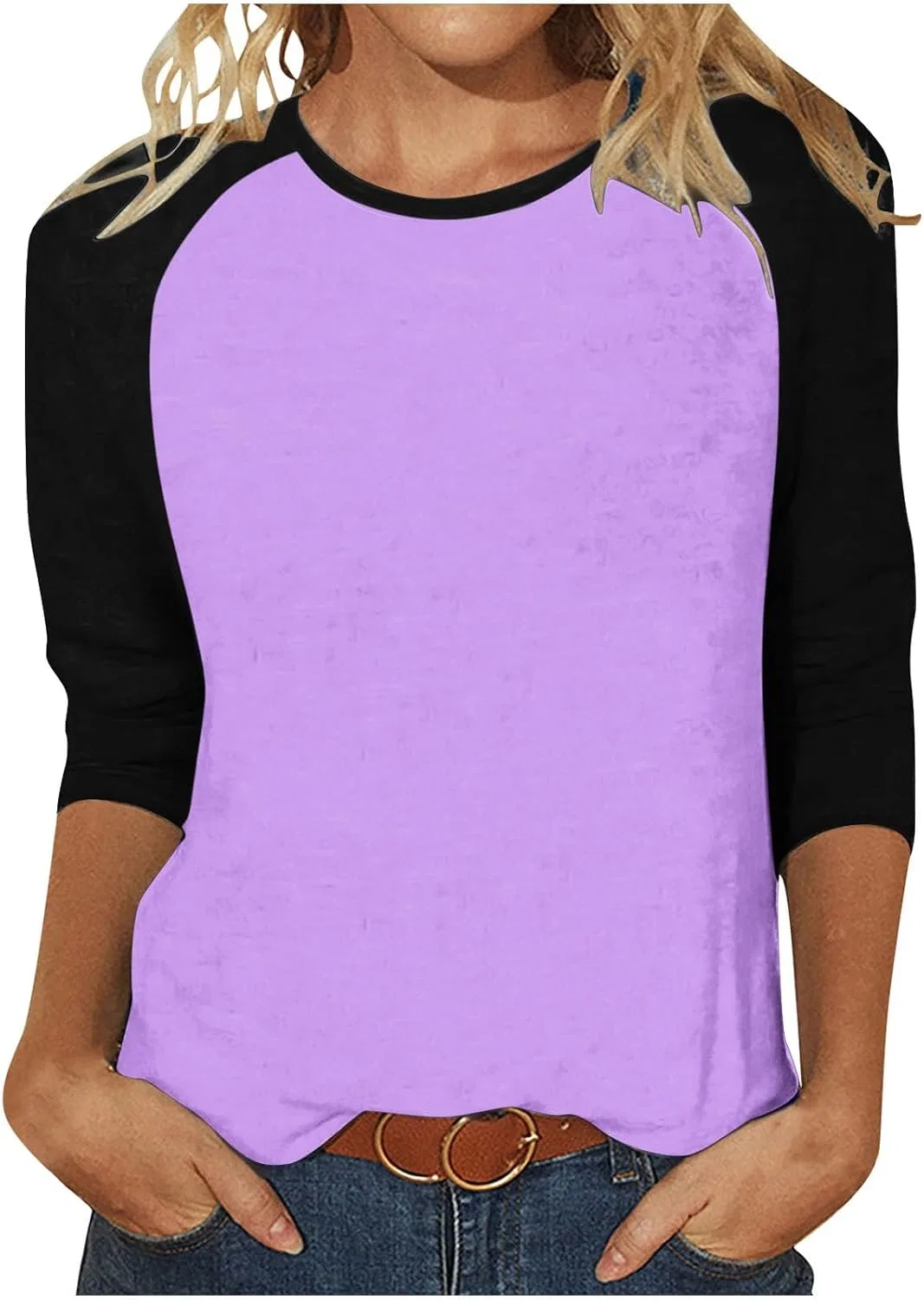 Женская свободная блуза с цветовым блоком, Purple