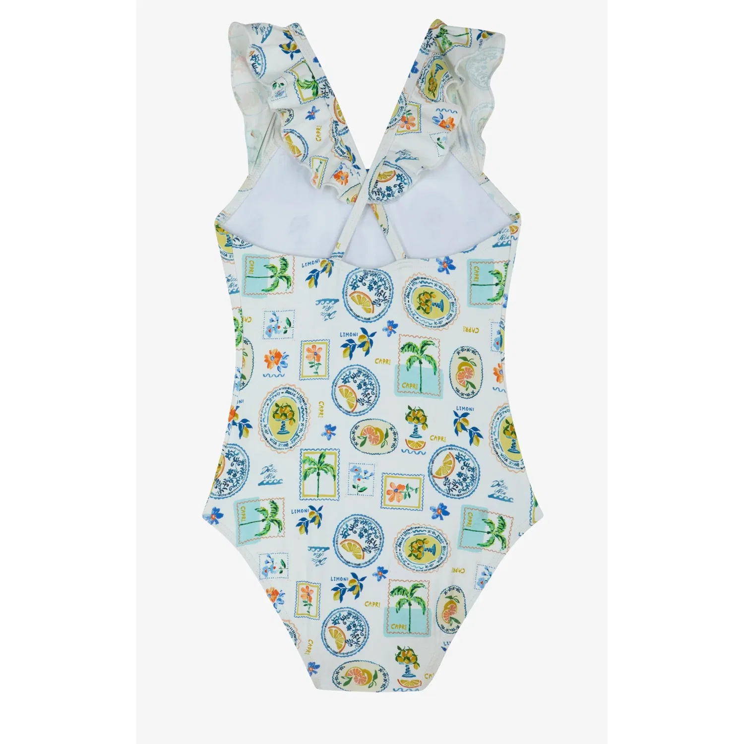 Детский купальник слитный с рюшами Capri Vibes Square Neck Ruffle Gottex Kids, White — фото 2