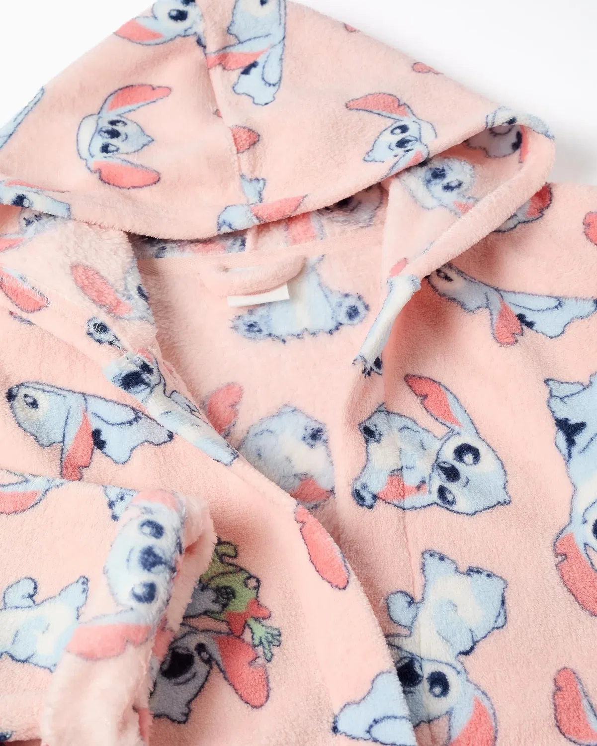 Детский халат для девочек с капюшоном с принтом Stitch Zippy, Coral — фото 2