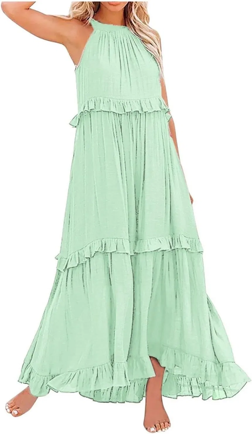 Женское длинное повседневное платье без рукавов Plus Size, Mint Green