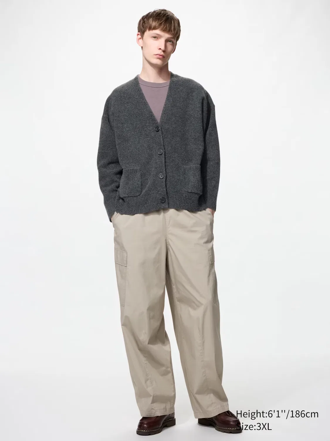 Кардиган Uniqlo, свободный, из легкой пряжи типа суфле, темно-серый — фото 4