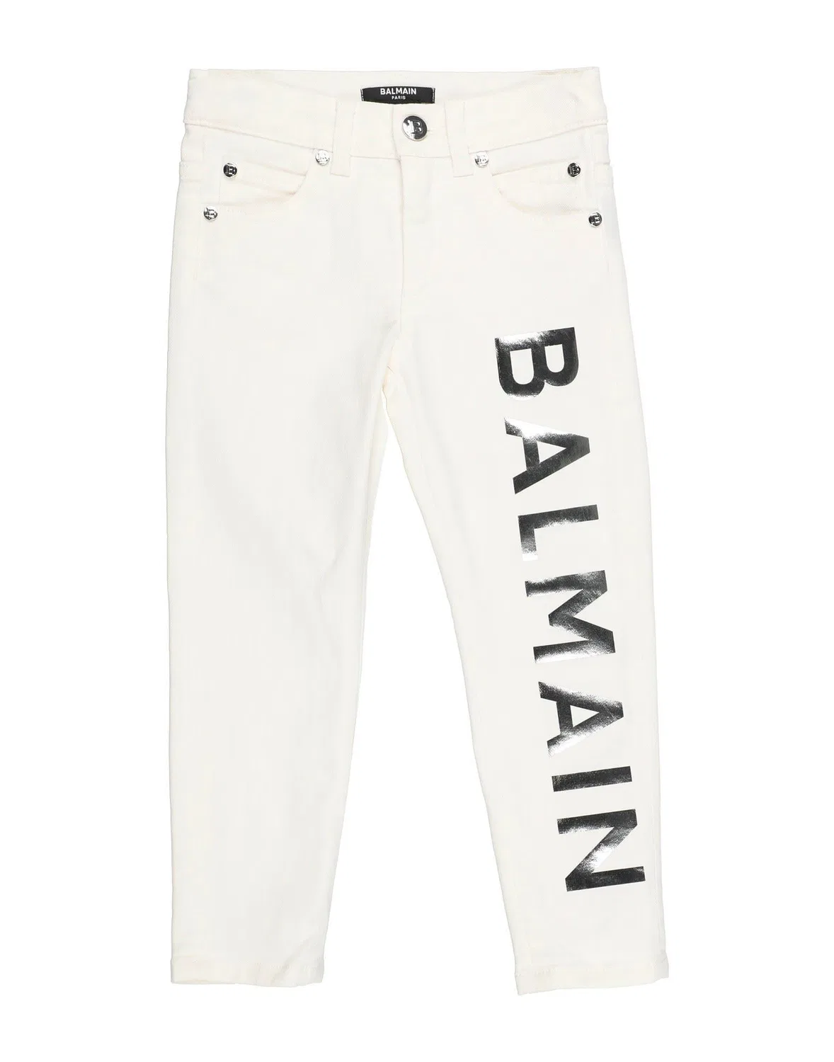 Детские джинсы для девочек с принтом Balmain, белый