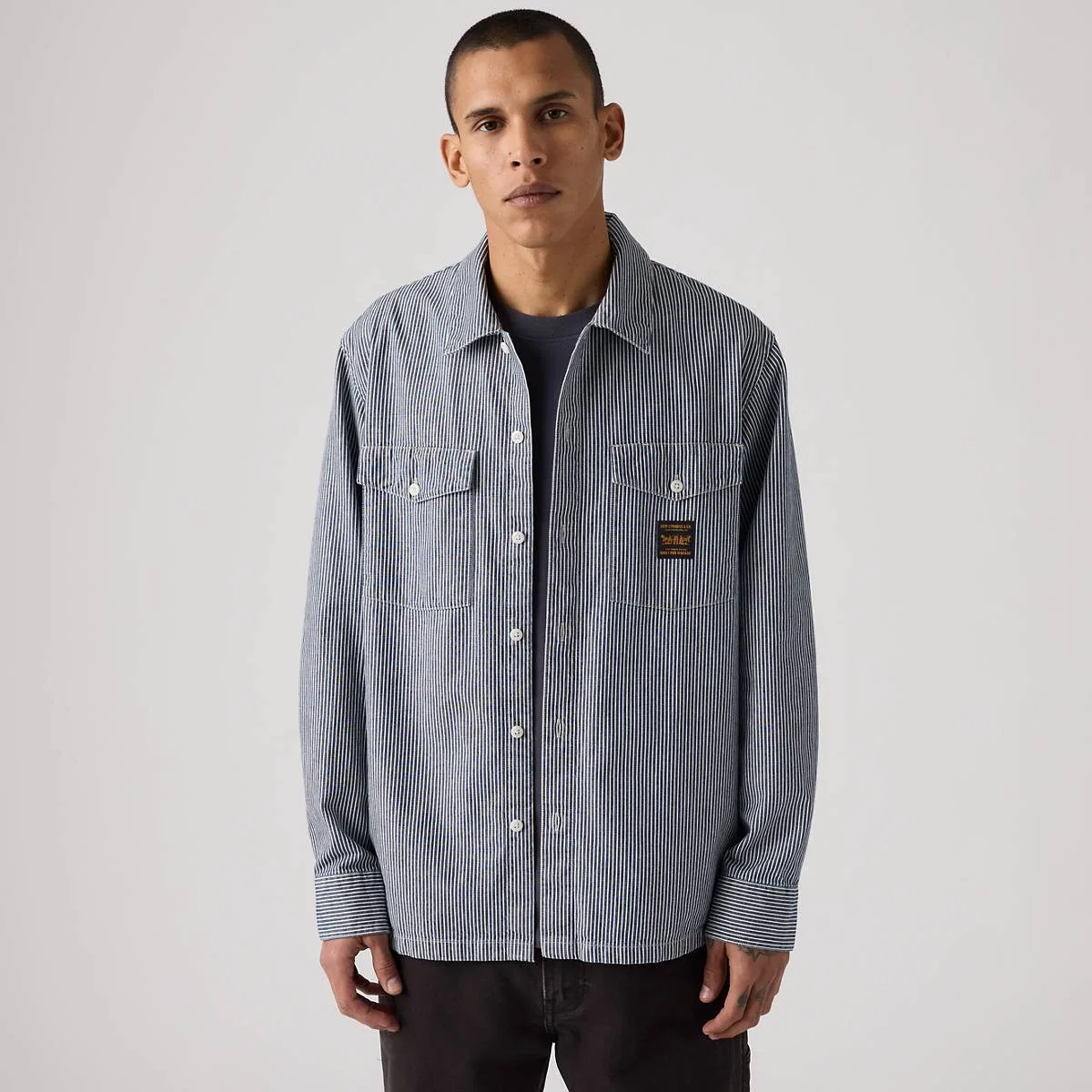 Свободная джинсовая рабочая рубашка с длинными рукавами Levi's, Washington Stripe Iii - Dark Wash