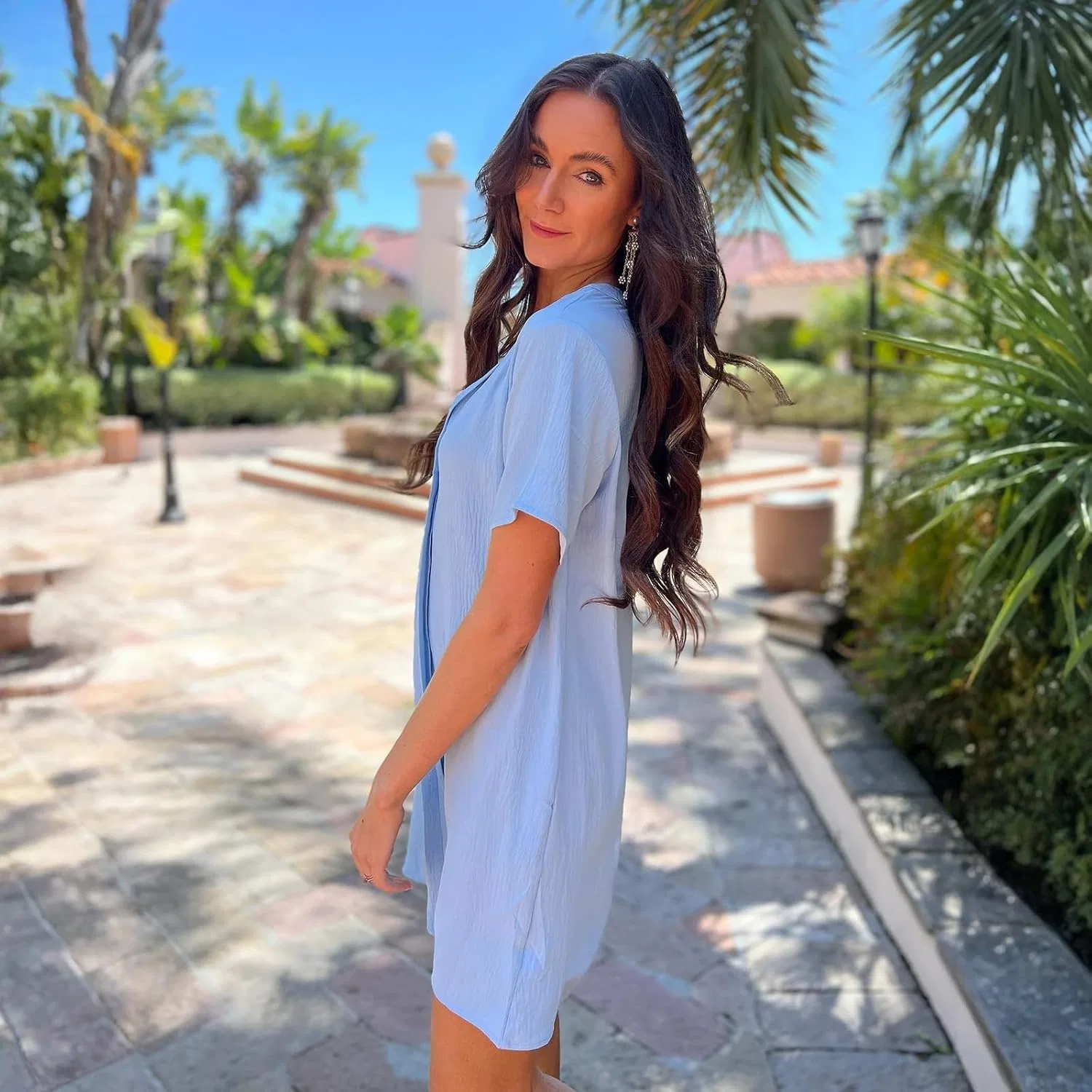 Женская туника с V-образным вырезом Swimwear Cover Up, Sky Blue — фото 2