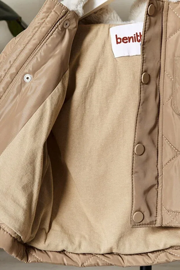 Детское зимнее пальто для девочек с капюшоном Basics Benitto Kids, Camel — фото 4