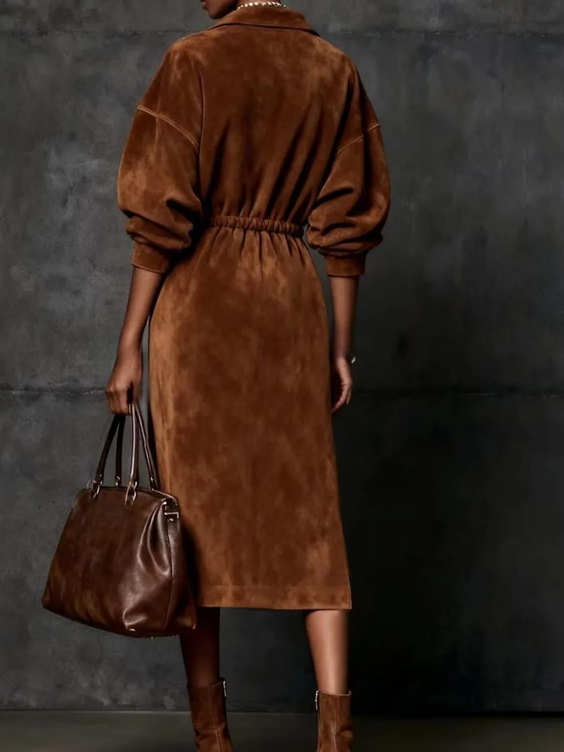 Женское платье миди с застежкой-молнией Suede Zipper, Brown — фото 3