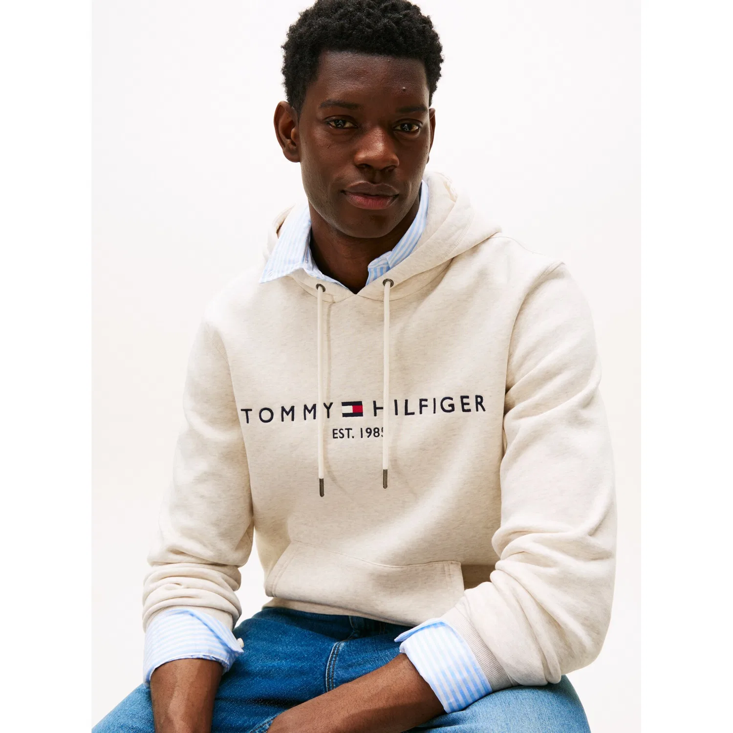 Мужской худи с капюшоном Tommy Hilfiger, Heathered Oatmilk — фото 2