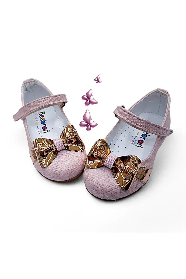Детские балетки для девочек с бантиком Orthopedic girls' ballerina baby and children's shoes glittery pink yf2502 Beebron, Silvery Pink — фото 4