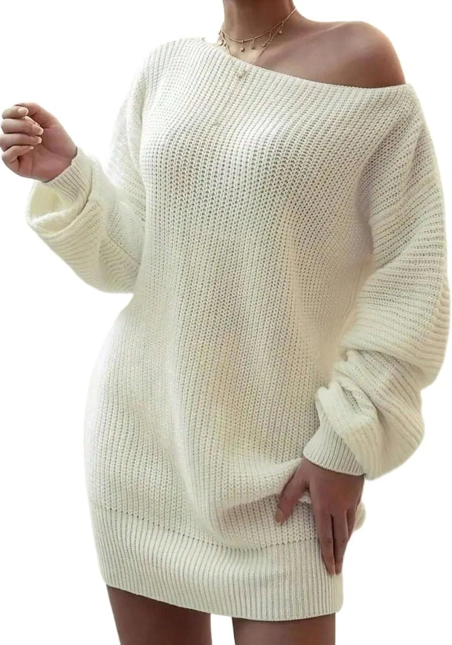 Женское повседневное платье с асимметричным вырезом Knitwear, White