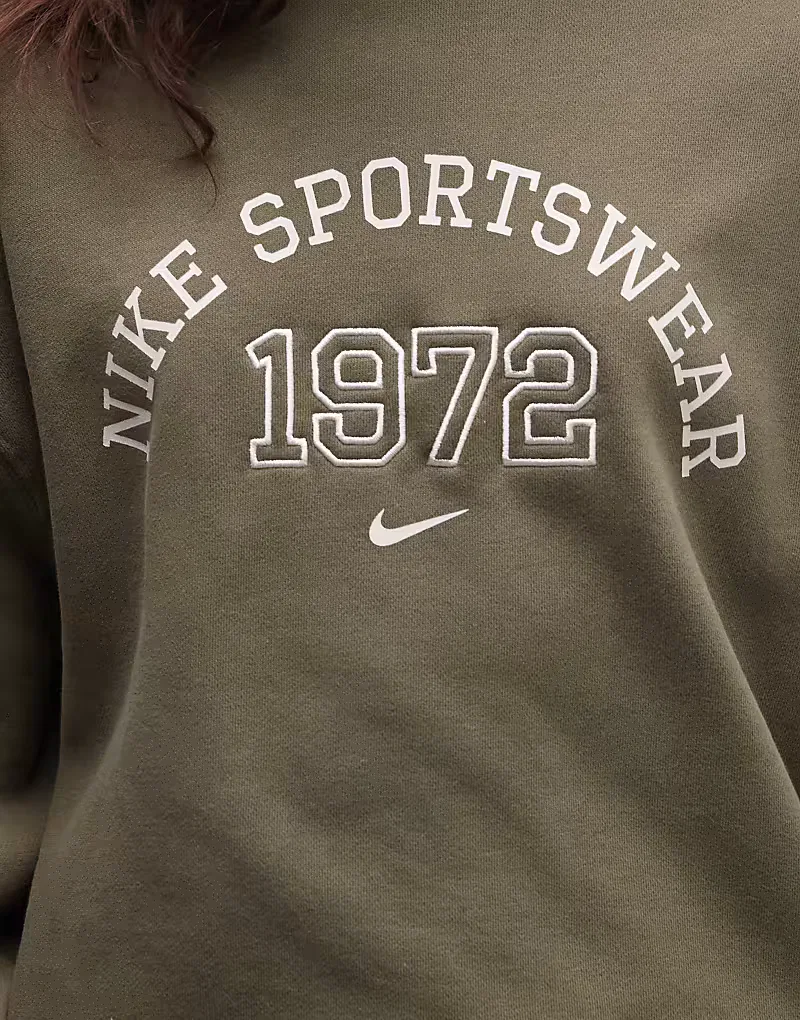 Флисовая толстовка Nike Studio Fleece оверсайз в стиле университетской формы, хаки — фото 3