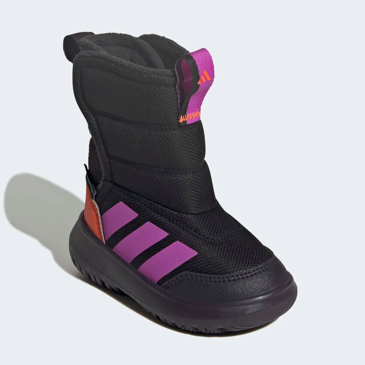 Детские зимние ботинки на липучке Adidas Sportswear, Core Black / Purple Burst / Impact Orange