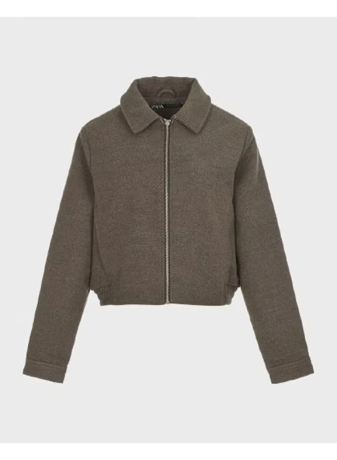 Куртка с молнией и лацканами Zara, серо-коричневый