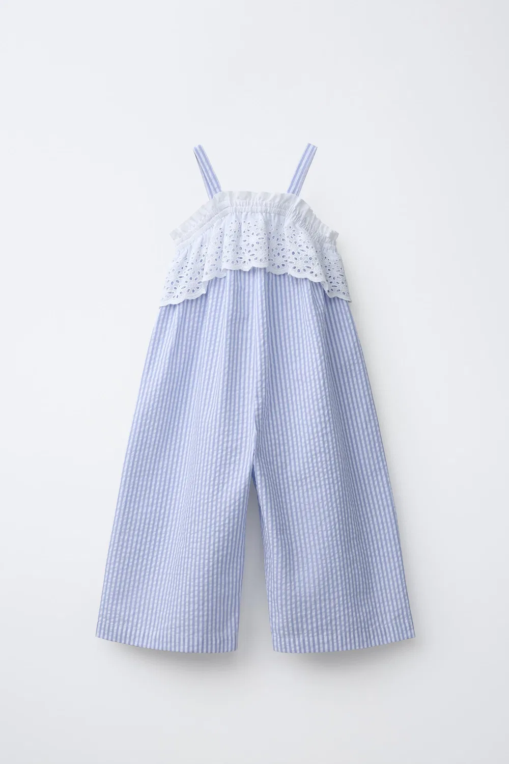 Полосатый комбинезон со швейцарской вышивкой ZARA, Light blue