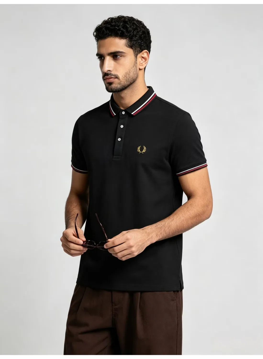 Поло с коротким рукавом и полосами Fred Perry, черный — фото 4