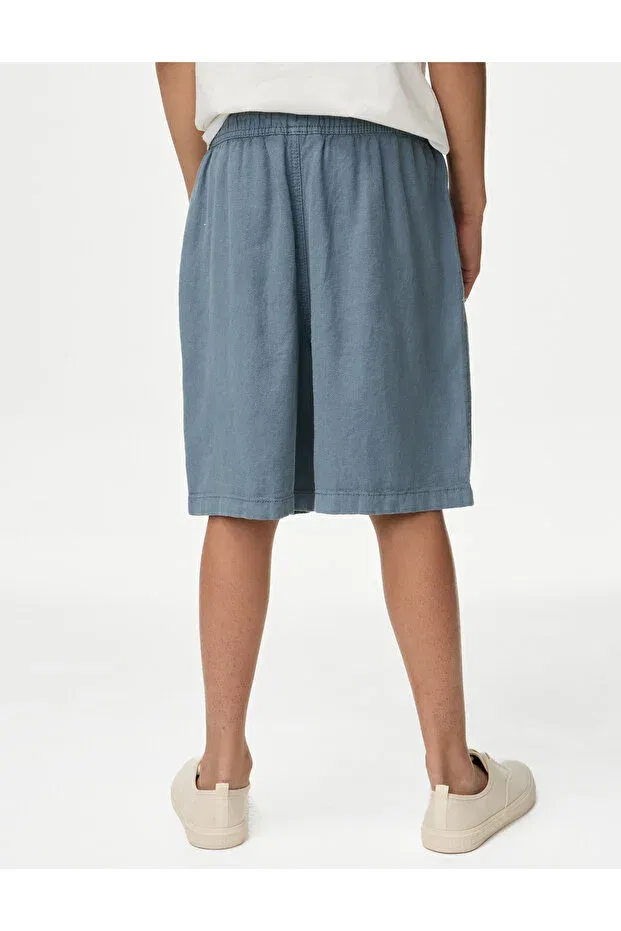 Детские шорты для мальчиков льняные linen blend shorts Marks & Spencer, Blue — фото 4