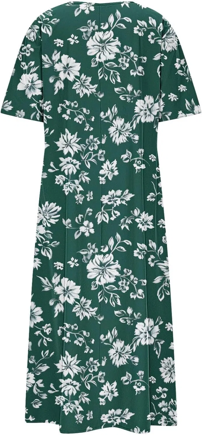 Женское летнее макси-платье свободное V-образный вырез, Army Green — фото 4