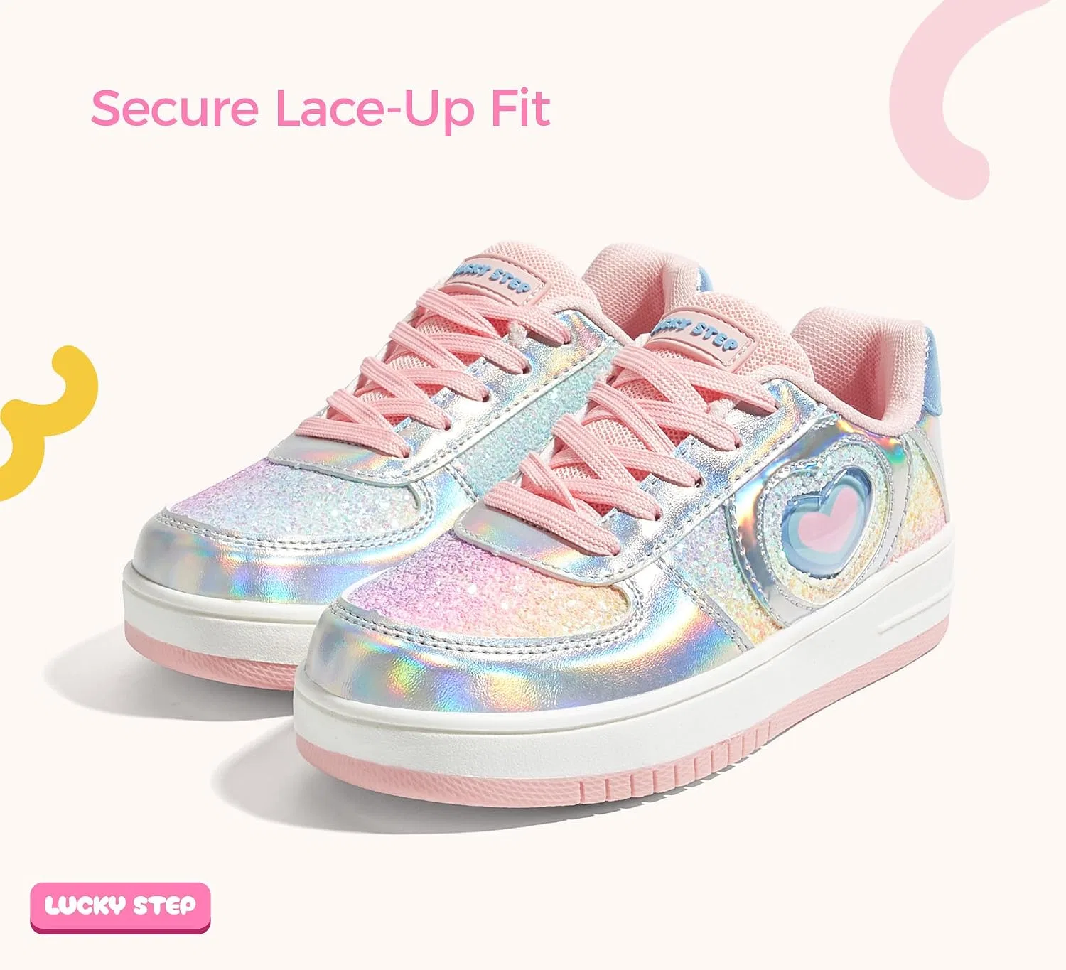 Детские кроссовки для девочек с блестками LUCKY STEP, Pink Multi — фото 3